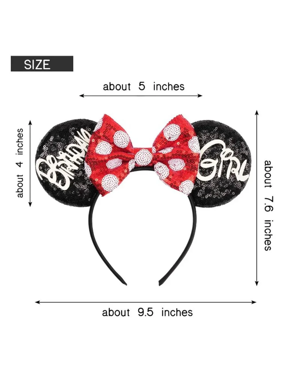 Women Red&black Polyester Sparkle Sequin Mickey Mouse Hair Bow Handmade Headband